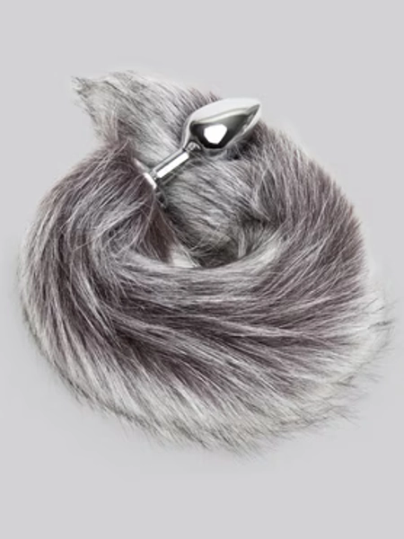 DOMINIX Deluxe Stainless Steel Medium Faux Silver Fox Tail Butt Plug