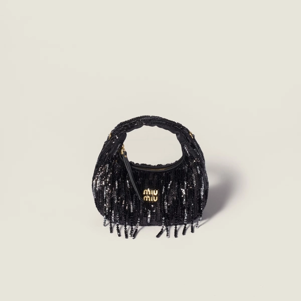 Miumiu Wander satin mini-bag with crystal and sequin fringe