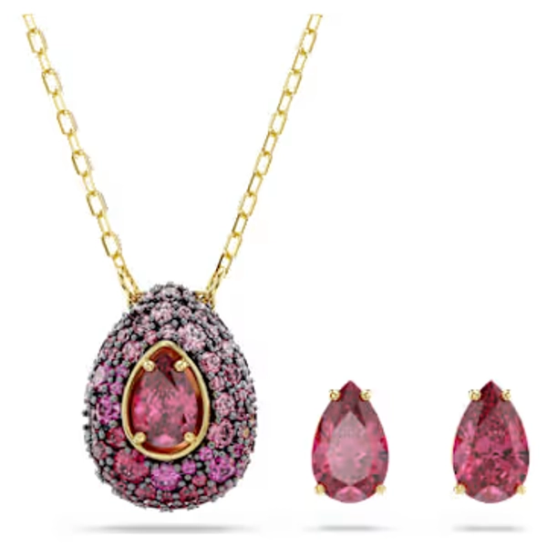 Sublima set, Set (2), Pear cut, Red, 18K gold finish