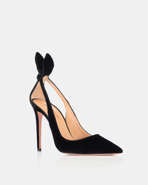 Bow Tie Pump 105 | Black velvet pumps | Aquazzura