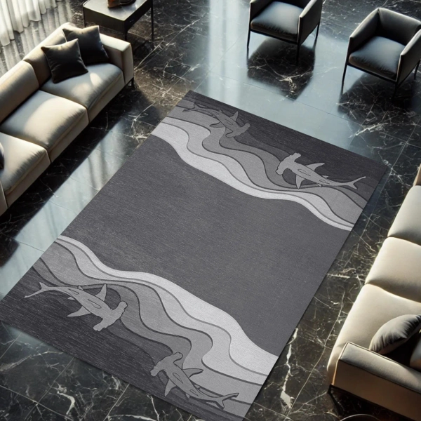 Hummerhead Shark Figure Woven Rug: Ocean Theme, Scuba Decor