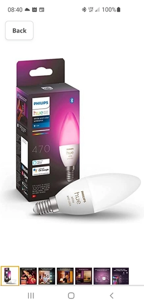 PhilipsPhilips Hue E14 A60 White and Colour Ambiance Candle Smart Bulb