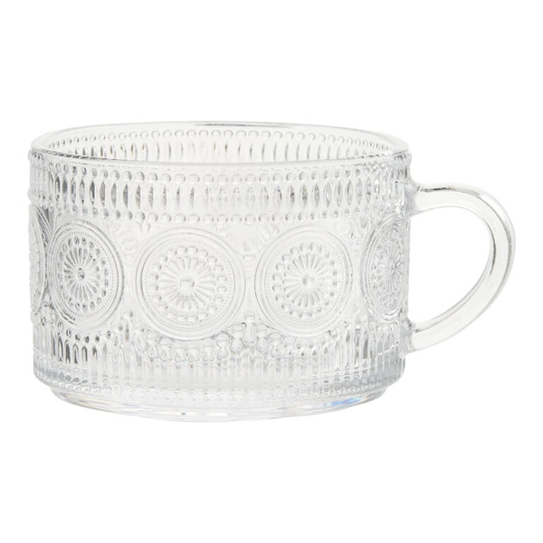 Medallion Pressed Glass Mug Set of 2