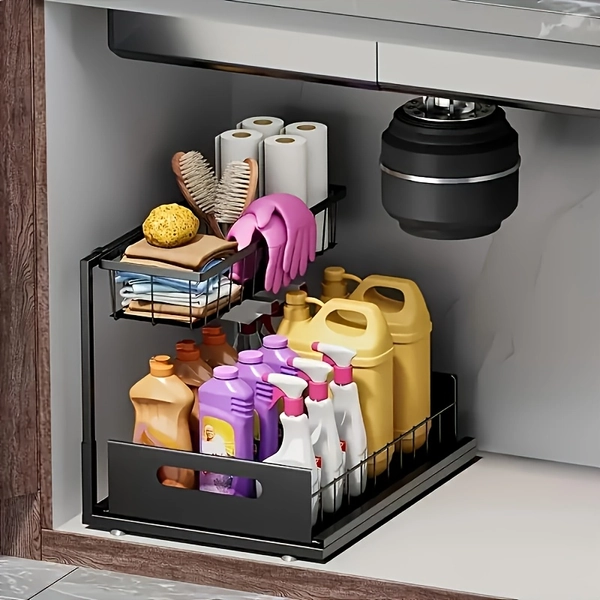 TEMU Under Sink Organizer, Pull Out Cabinet Organizer 2 Tier Slide Out Sink Shelf Cabinet Storage Shelves, Under Sink Storage For Kitchen Bathroom