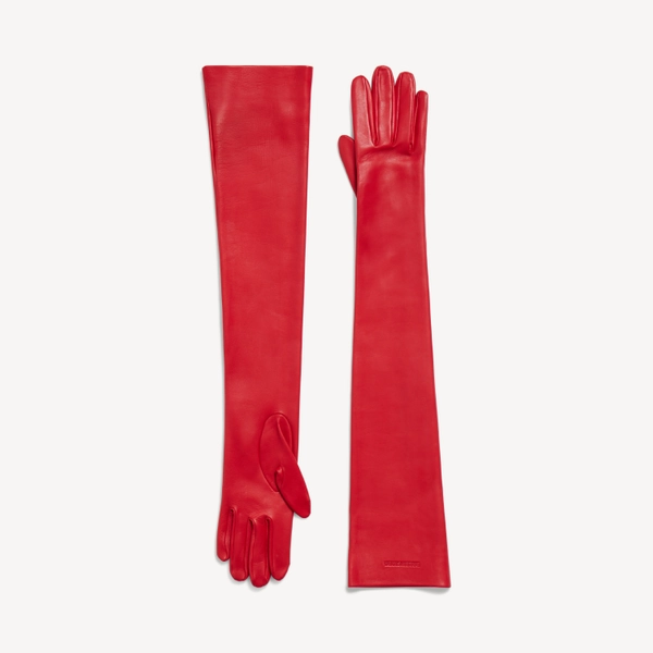 Women's Leather Long Gloves in Red