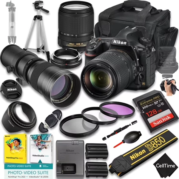 Nikon D850 DSLR Camera with AF-S DX NIKKOR 18-140mm f/3.5-5.6G ED VR And 420-800mm f/8 Super HD Telephoto Lens + 128GB Memory + Extra Battery + Camera Case + More (24pc Bundle) (International Version)