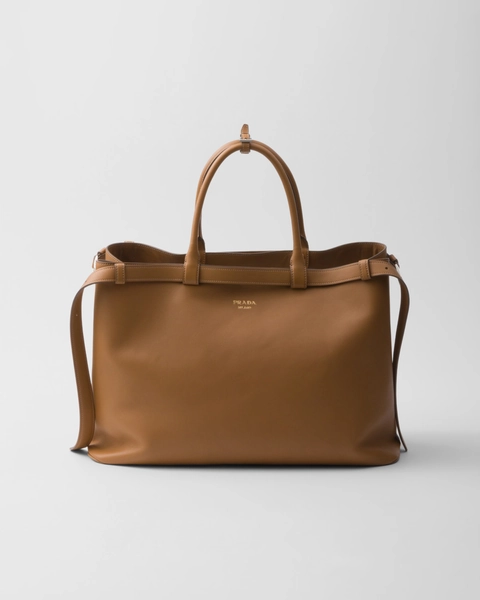 Prada Buckle leather handbag with double belt