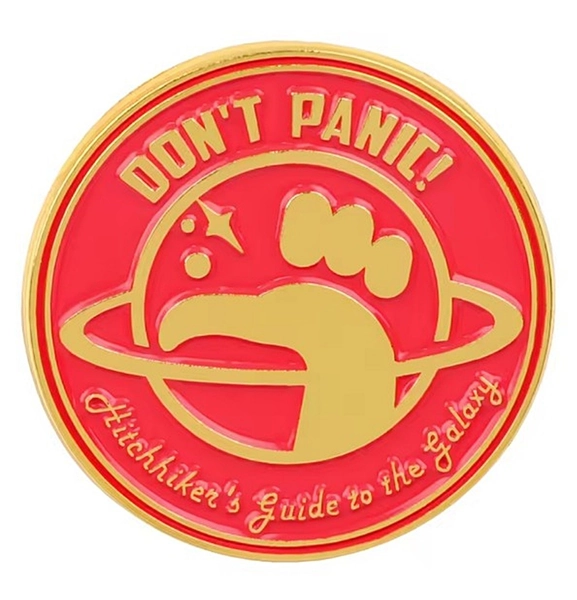 Hitchhiker’s Guide to the Galaxy “Don’t Panic” Round 1.18” Metal Enamel Pin