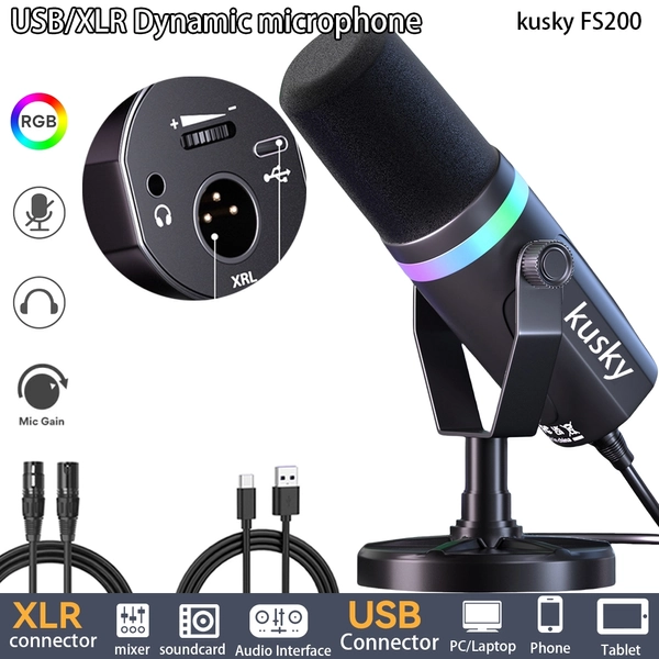 Kusky FS200 Dynamic Microphone USB/XLR Dual Mode Mic RGB USB Gaming Mic For sound card mixer PC | Shopee Philippines
