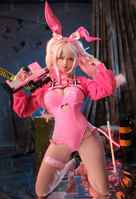 Alice Derivative Lingerie Bunny Costume Bodysuit and Jacket with Fishnet Stockings and Headband