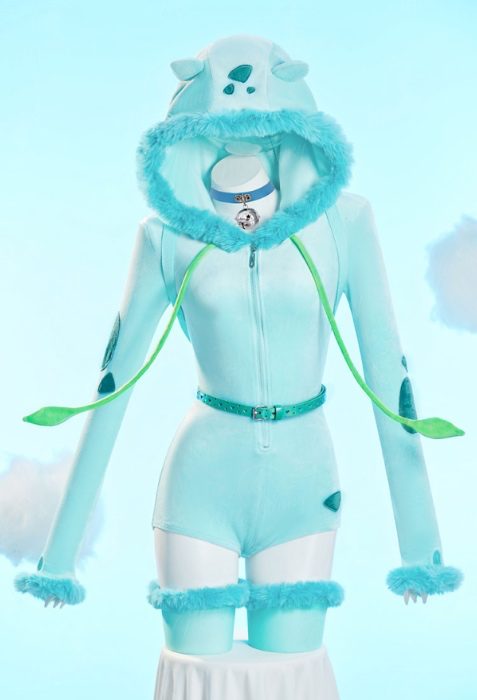 PM Derivative Cosplay Costume Cute Plush Homewear Hooded Bodysuit with Backpack and Belt