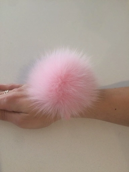 Pink  Fox scrunchie, ponytail holder, FUR elastic, furry ball. Fur hair holder.