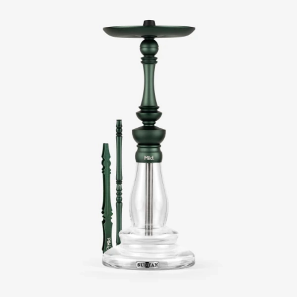 Narguile Miid Sultan - Midnight Green - Vaso Quartz Clear Silver Tag