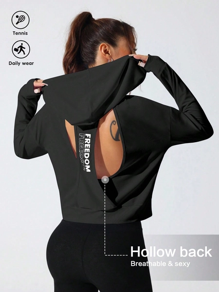 Easithlete Women's Letter Print Minimalist Casual Hoodie Sweatshirts