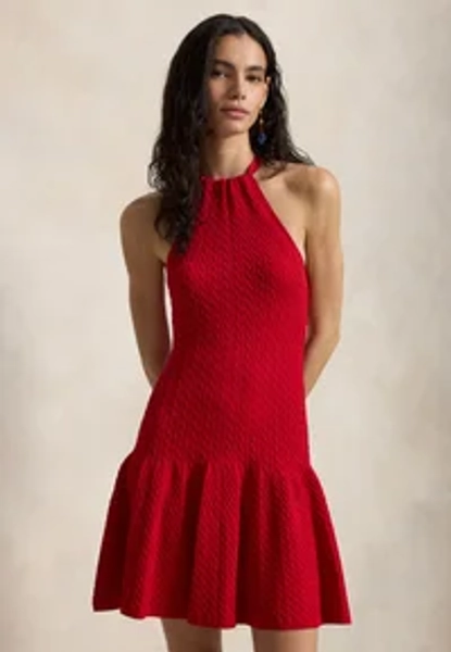 CABLE-KNIT HALTER DRESS - Stickad klänning - cruise red