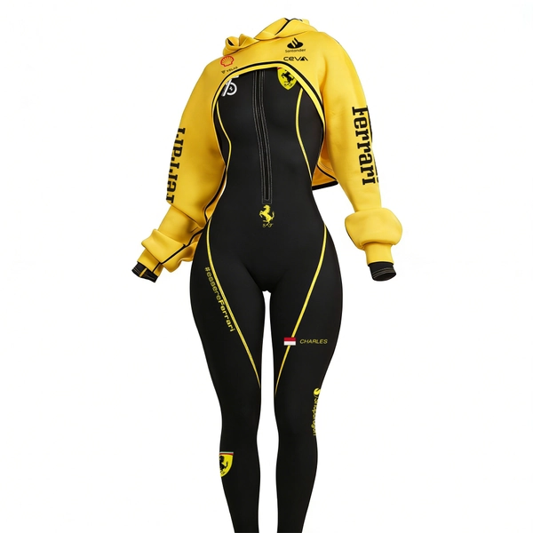 Racing-Inspired Bodysuit & Crop Hoodie Set