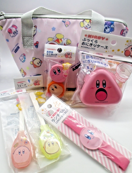 set of 6 Kirby cooler bag  mini cup onigiri case belt spoon for Lunch Box BENTO