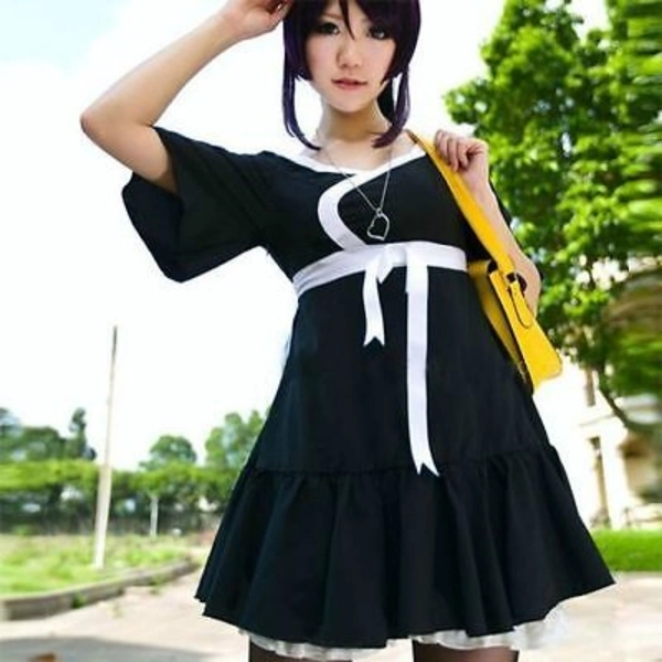Anime Bakemonogatari Senjougahara Hitagi Black Costume Cosplay Dress