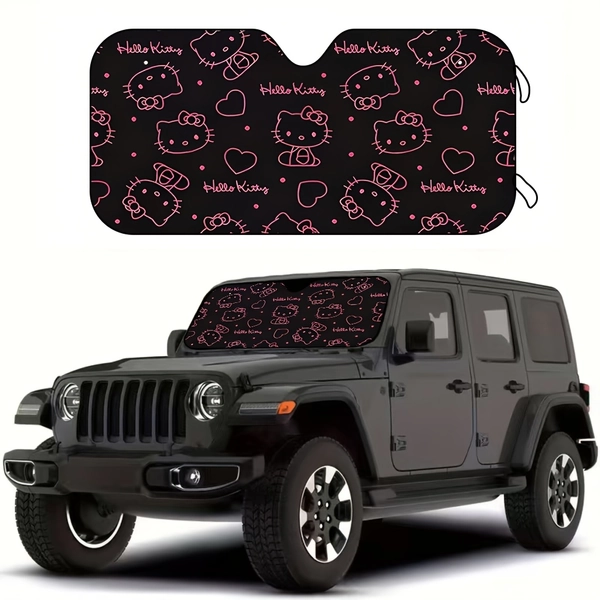 Sanrio Has Licensed a 1pc White Round Face Hello Kitty Easy to Install Or Remove Sunshade, Suitable for Suvs, Sedans, Vans And Trucks, Car Sun Visor, Foldable Sun Visor, with Four Suction Cup Front Windshield Sunshade, Travel Additions