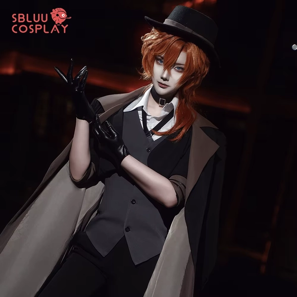 SBluuCosplay Chuya Nakahara Cosplay Costume Anime R Quality Uniform Long Coat Hat Gloves Halloween Outfit - AliExpress 