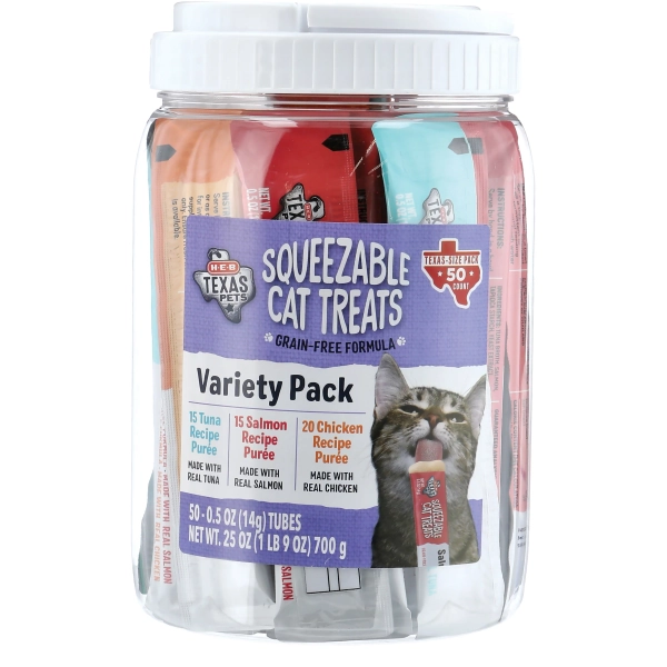 H-E-B Texas Pets Squeezable Cat Treat Tub 50ct