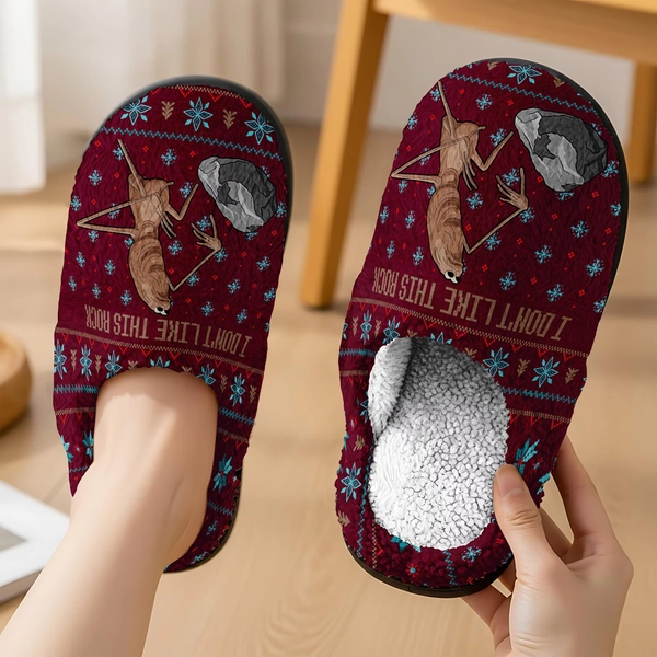 I Don't Like This Rock Ugly Christmas Cozy Slippers, Marcus The Worm Xmas Slippers, Funny Meme Christmas Cozy Slippers, Xmas Holiday Gift