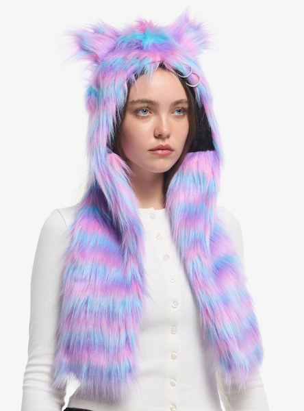 Pastel Pink Blue & Purple Fuzzy Pierced Cat Ear Tassel Beanie