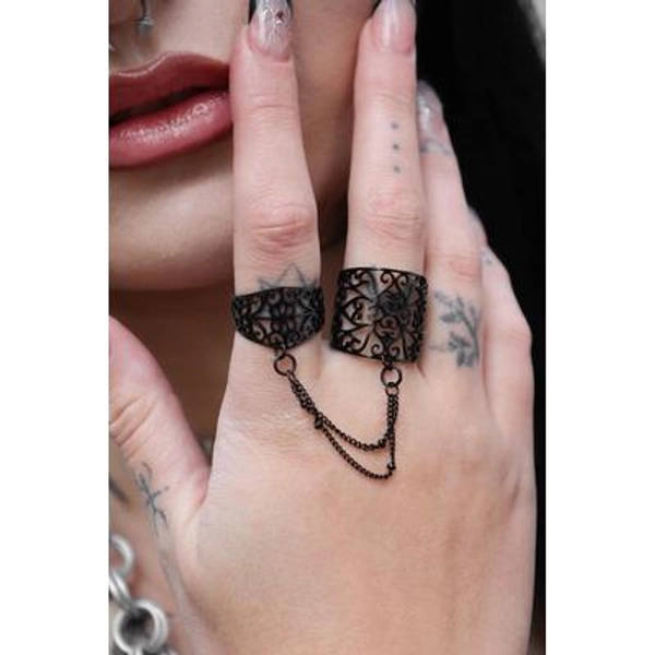 Knight's Vow Rings | Chained Statement Adjustable Stainless Steel Rings | Waterproof Armor Inspired | Silver Black And Gold | Alternative