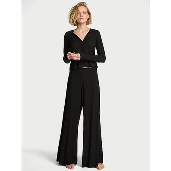 SoSoft™ Modal Ultra-Fine Henley Top & Pant Set, Black, Largeshort - Women's Pajama Sets - Victoria's Secret