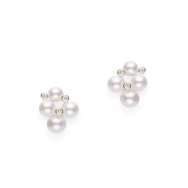 Pearl and Diamond Cluster Earrings | Mikimoto
