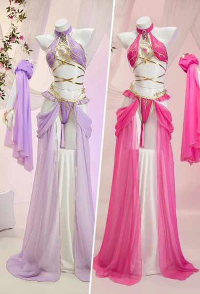 Princess Zelda Derivative Sexy Cosplay Lingerie Dance Dress Halter Top and Panty with Sleeves and Gauze Skirt