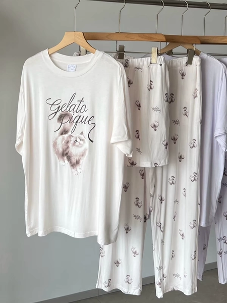 Cute  Print Spwear Set Women's Summer ort Sve Long Pants Modal Home Clothes Thin Outerwear Available Youth Casual - AliExpress 200574005