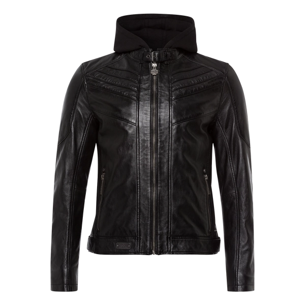 Leather Jacket "Logo" with a Hood