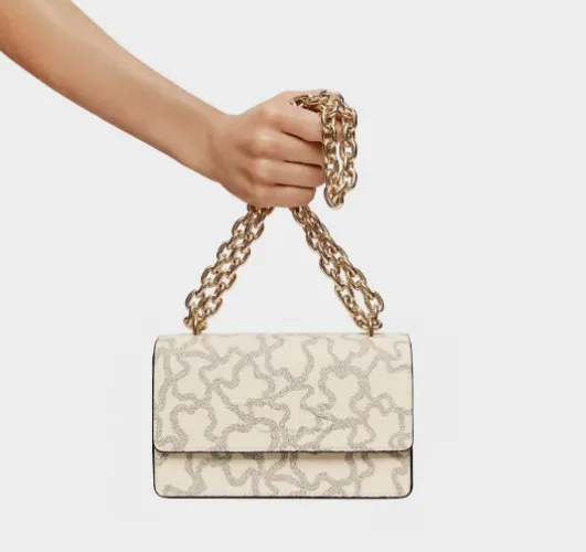 Medium Chain crossbody bag, camel and beige, Kaos Icon