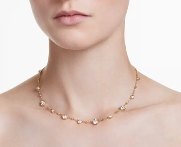 Imber necklace Round cut, Scattered design, White, Gold-tone plated