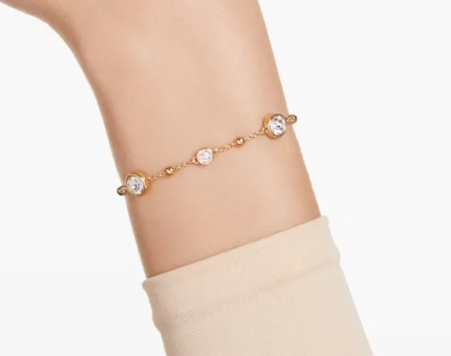 Imber bracelet Round cut, Scattered design, White, Gold-tone plated