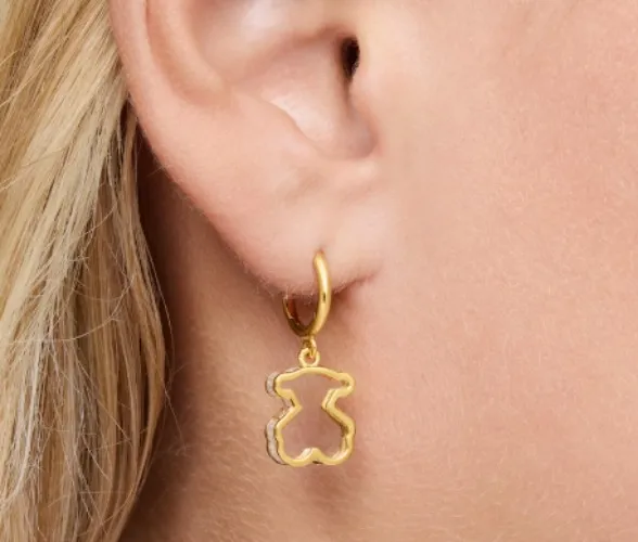 Galaxy hoop earrings with 18K gold plating over silver and white methacrylate.