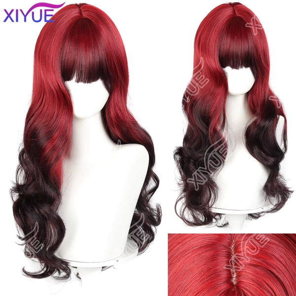 Blood Red Black Ombre Long Wavy Synthetic Wig with Bangs Gothic Bride Halloween Costume Wig Heat Resistant Cosplay Hair Party by - AliExpress 