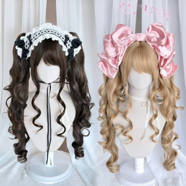 Long Wave Cosplay Wig with Double Ponytail For Women Daily Party Lolita Synthetic Wigs Gold/Chocolate Heat Resistant Hair - AliExpress