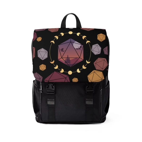 Celestial D20 Dice Canvas Backpack: DnD Dragon Bag