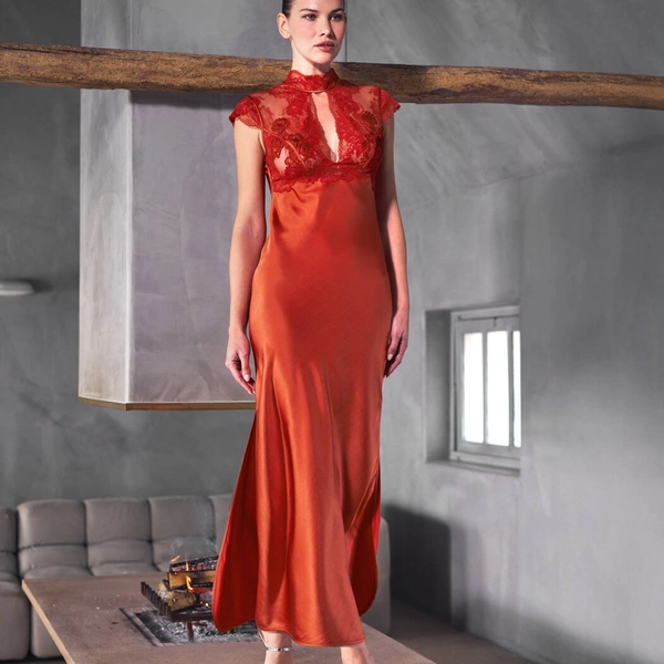 Silk long nightgown Minuit Ardent Marjolaine Bonnie