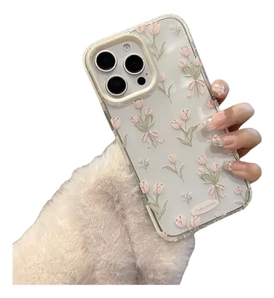 Funda Para iPhone De Transparente Uso Rudo Con Tulipán Y Flore