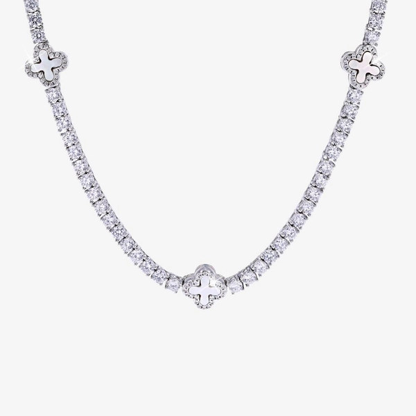Mother Of Pearl 4 Leaf Clover Tennis Necklace