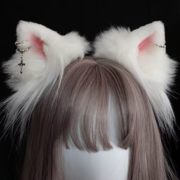 White cat boy ears 