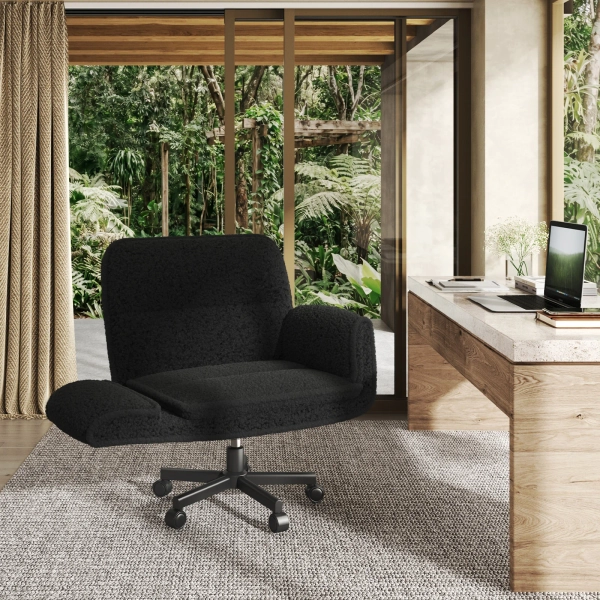 Big and Wide Criss Cross Office Chair, 5-Level Adjustable Arms & Wheels, Height Adjustable Wide Comfy Vanity Makeup Chair, Swivel Shakeable Base for Relax Leisure, Suitable for Home Bedroom Office