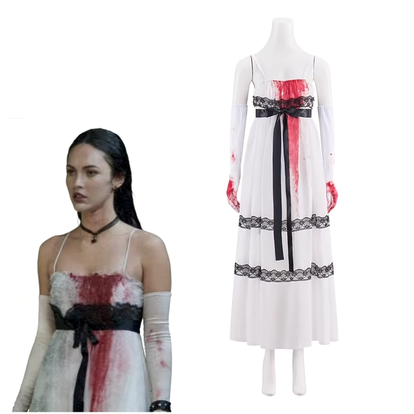 Fantasia de Cosplay da Jennifer do Filme 'Jennifer's Body', Vestido Branco com Luvas para Festa de Halloween - AliExpress 200000532