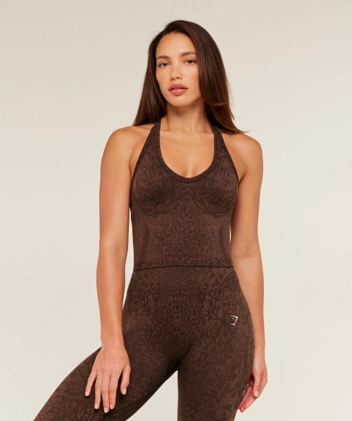 Gymshark Adapt Animal X Whitney Tank Top with Shelf - Archive Brown / Soft Brown