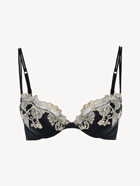Black silk Push-up Bra with ivory frastaglio