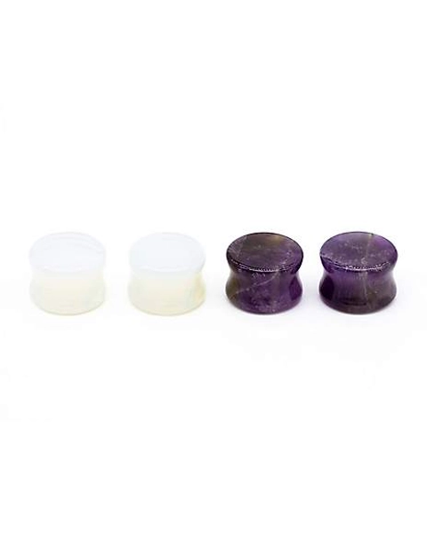 Multi-Pack Opal and Amethyst Stone Plugs - 2 Pair