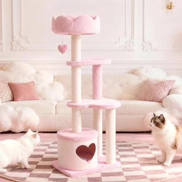 HAPPY & POLLY Cloud Serenade Heart 52.8-in Velvet Cat Tree & Condo - Chewy.com